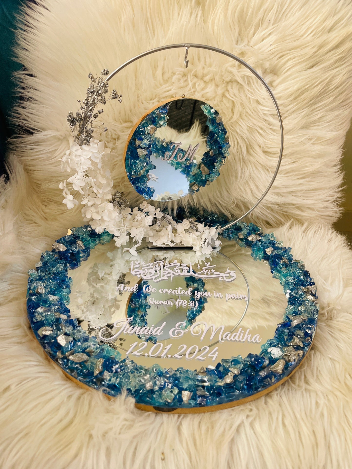 Mirror with Blue and white theme Floral Tray The Craft Queen