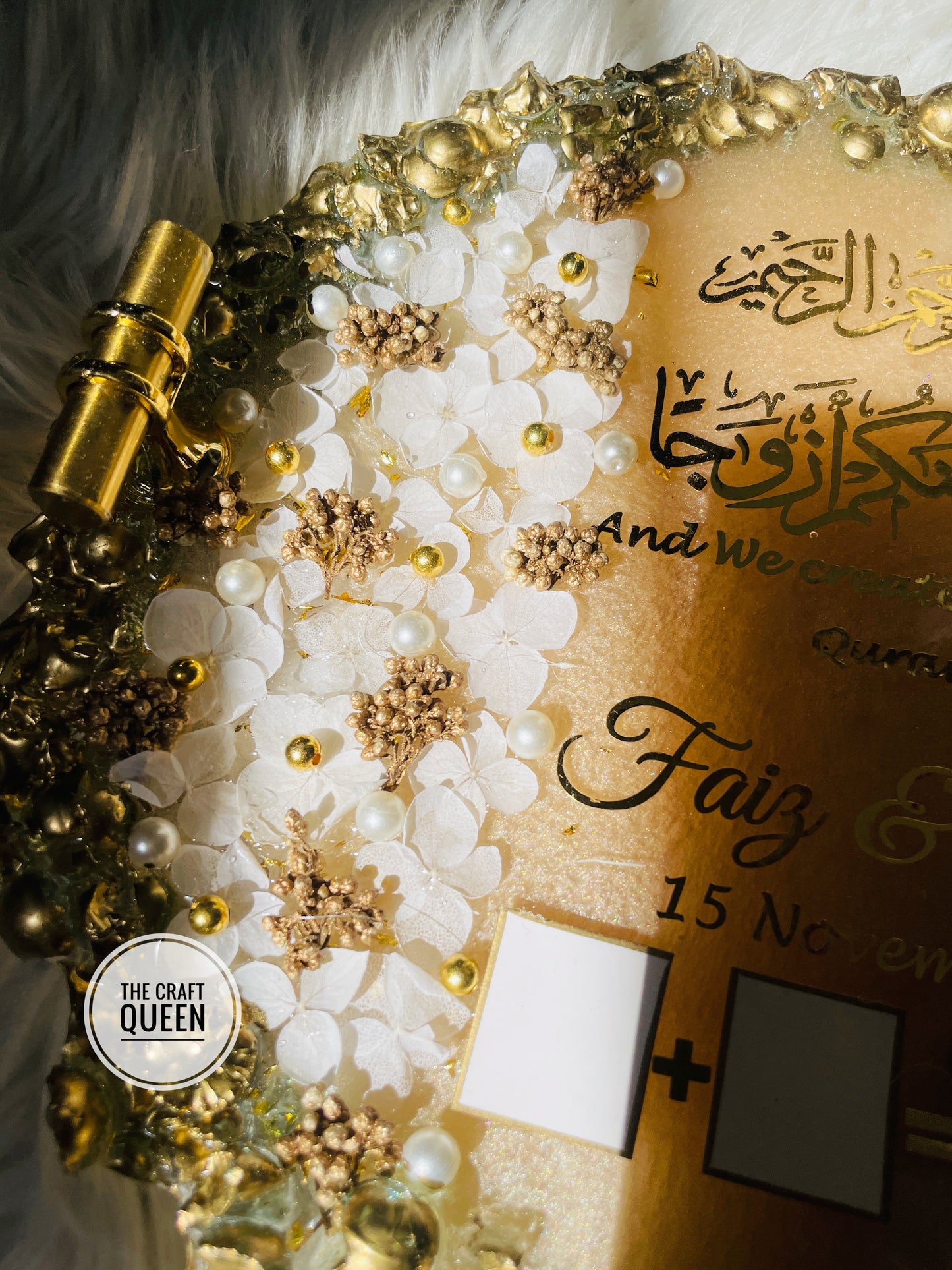 Luxury Resin Nikkah Nama Plate – Custom Islamic Wedding Signature Tray with Names & Date | Handmade Resin Décor