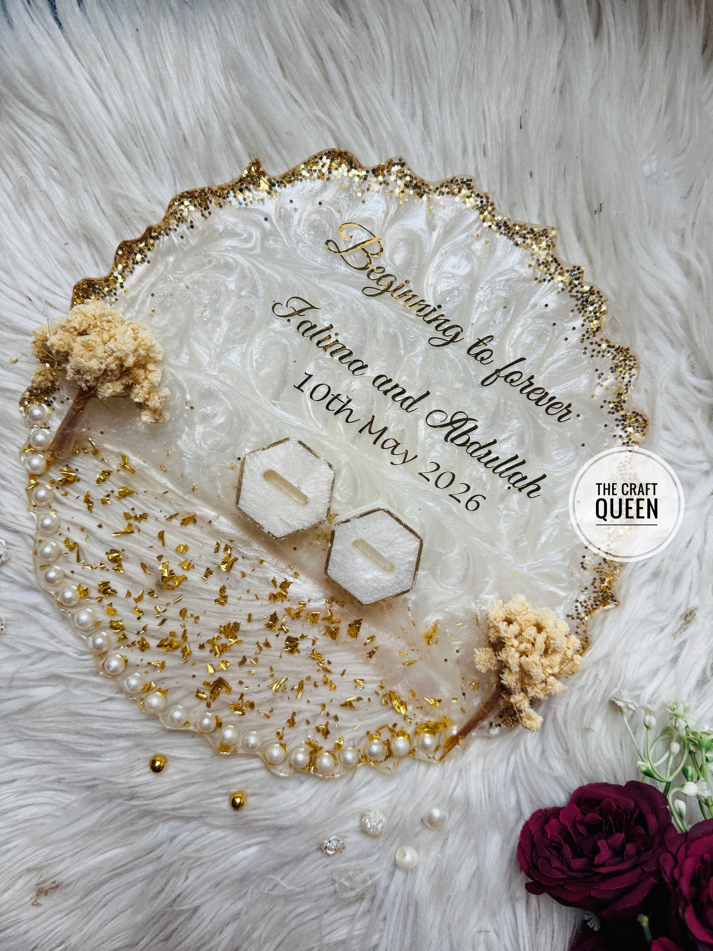 White Pearl Resin Nikkah Tray – "Beginning to Forever"