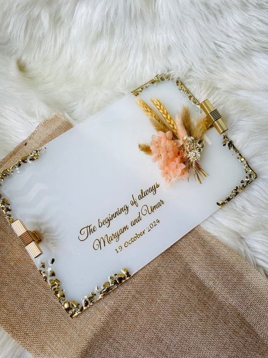 White with Gold Floral Rectangle Tray