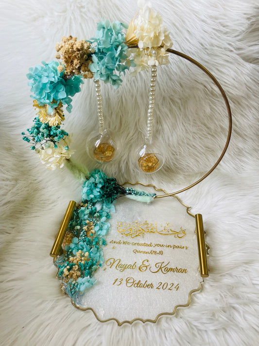 Aqua and White Floral Tray