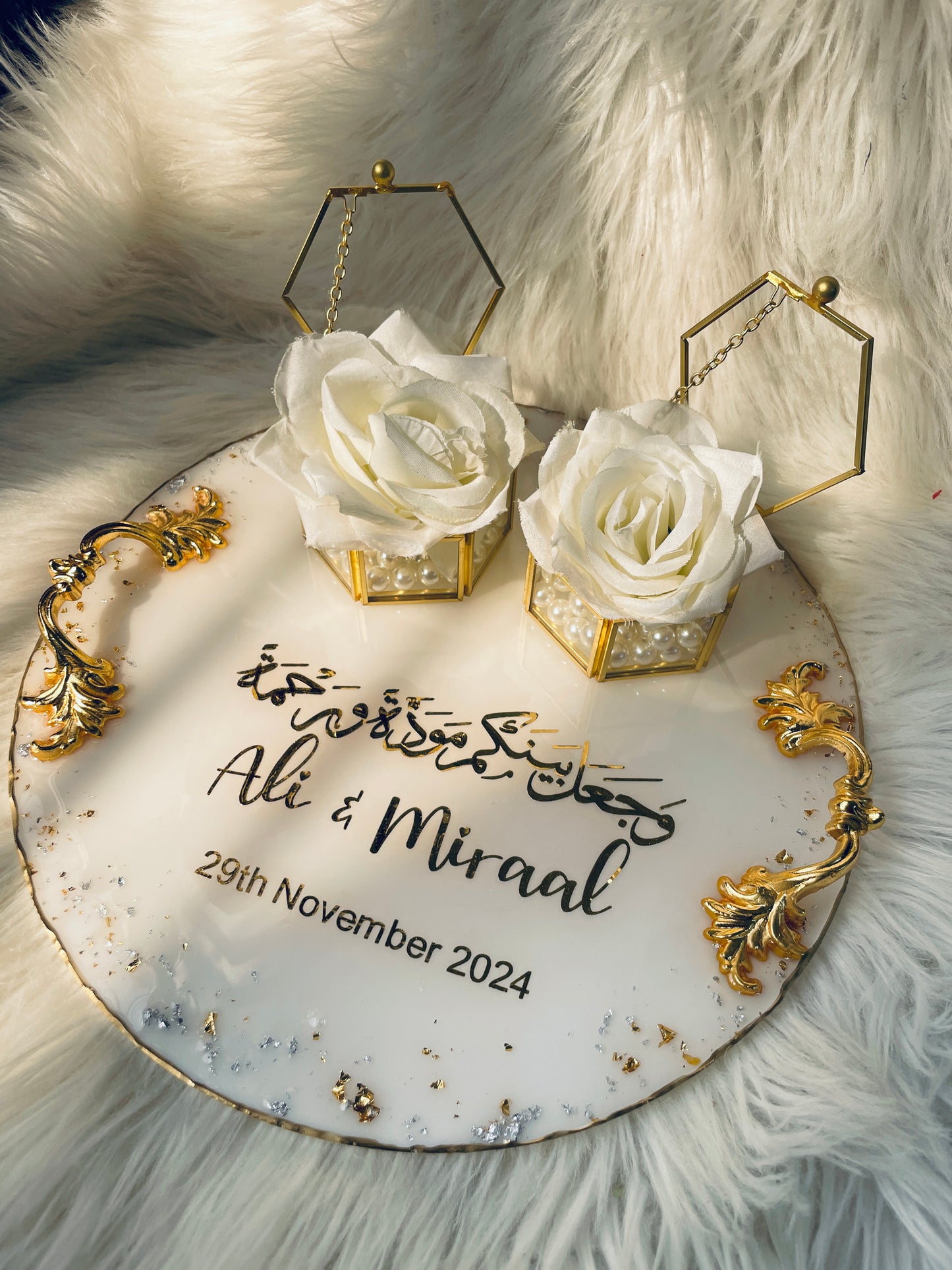 Gold and white Floral Tray