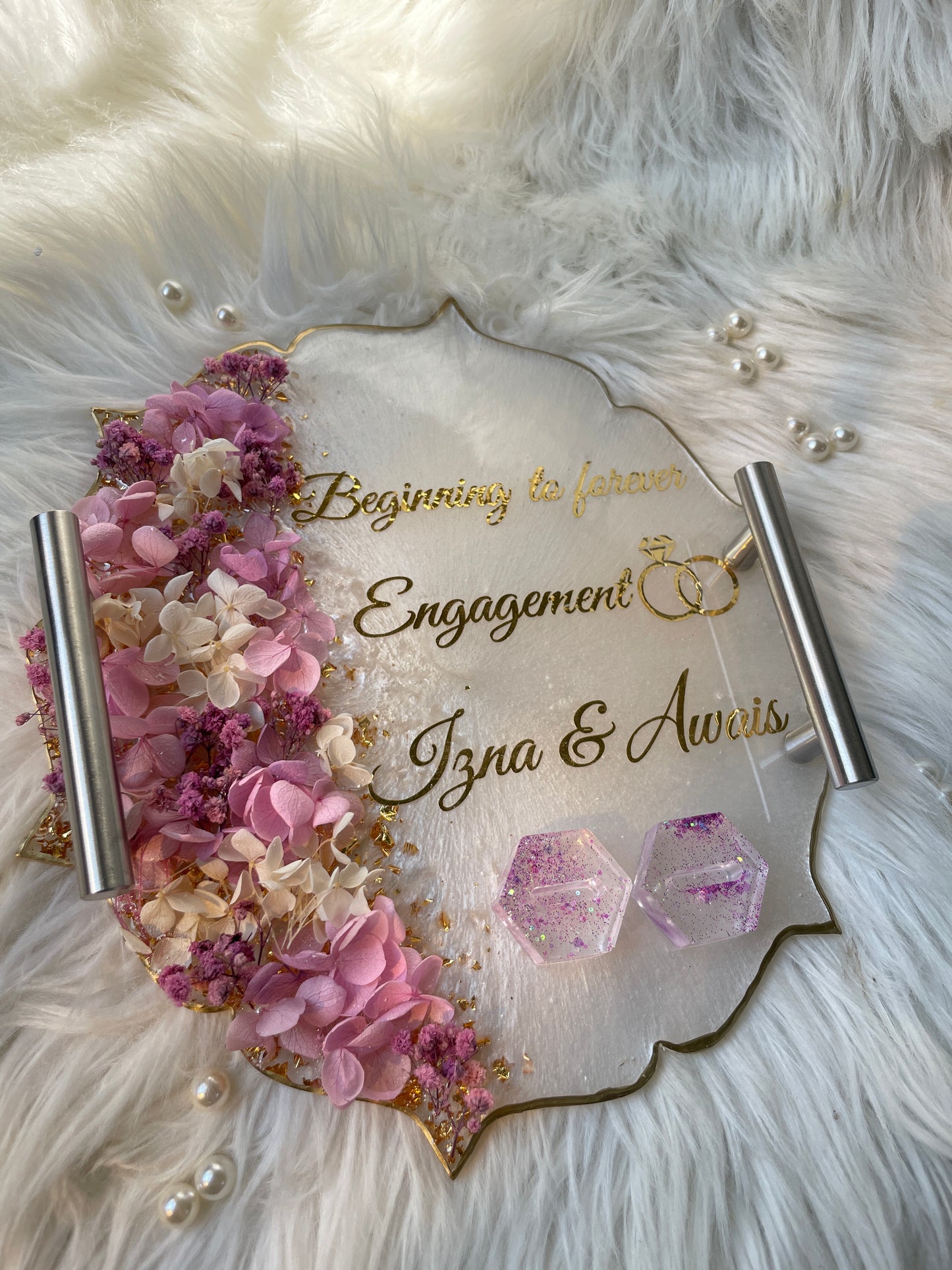 Pink and White Theme Engagement Tray