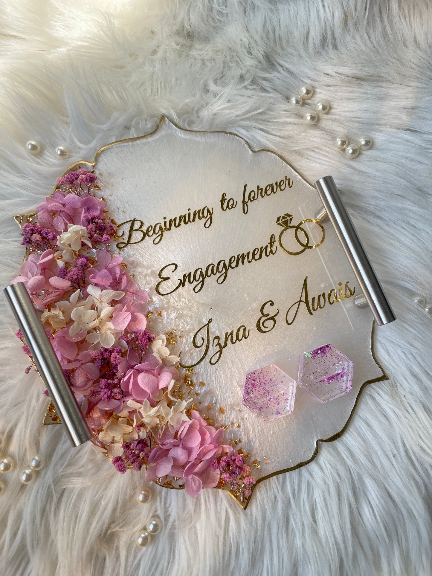 Pink and White Theme Engagement Tray