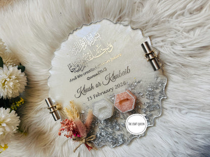 Noor Personalized Nikah Resin Tray - Sliver with Peach
