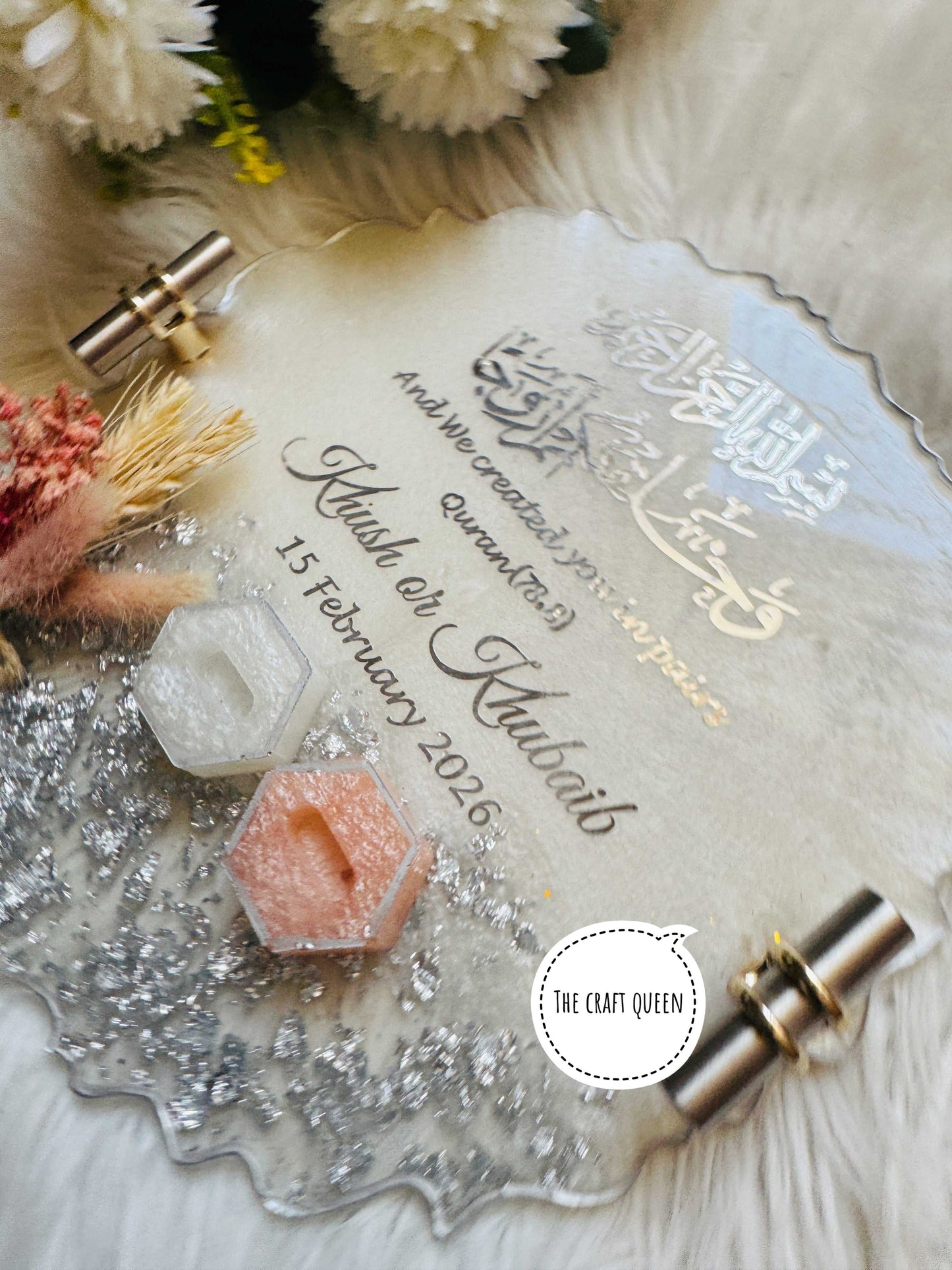 Noor Personalized Nikah Resin Tray - Sliver with Peach