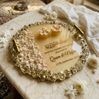 Customized Nikah Resin Keepsake Tray with Quranic Verse – Handmade Wedding Memory