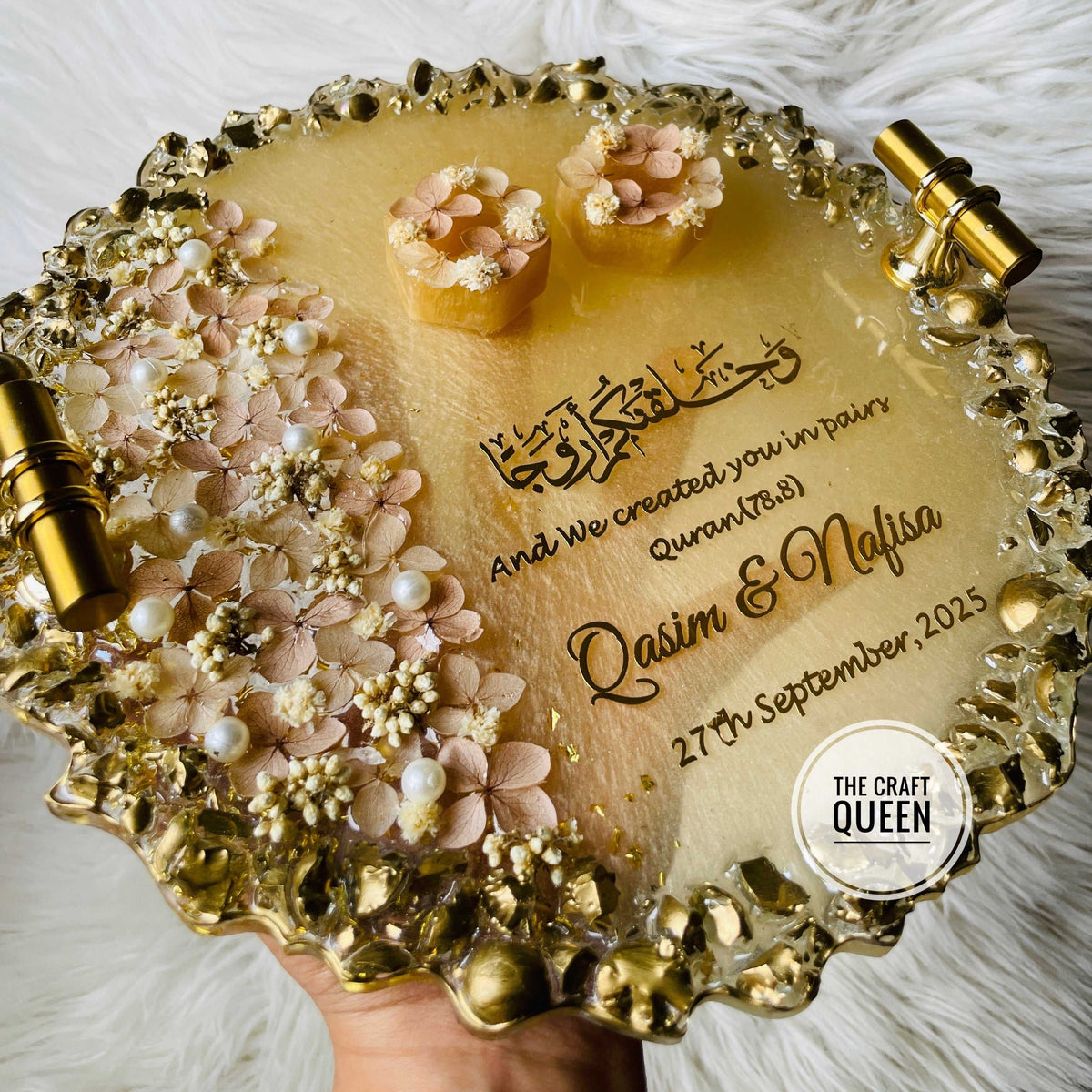 Customized Nikah Resin Keepsake Tray with Quranic Verse – Handmade Wedding Memory