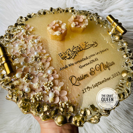 Customized Nikah Resin Keepsake Tray with Quranic Verse – Handmade Wedding Memory