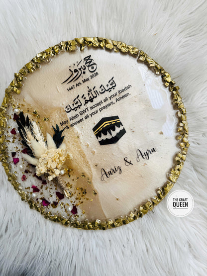 Personalized Hajj Mubarak Resin Plaque – Islamic Gift for Couples