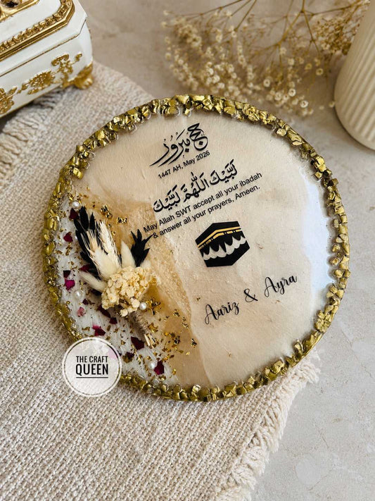 Personalized Hajj Mubarak Resin Plaque – Islamic Gift for Couples