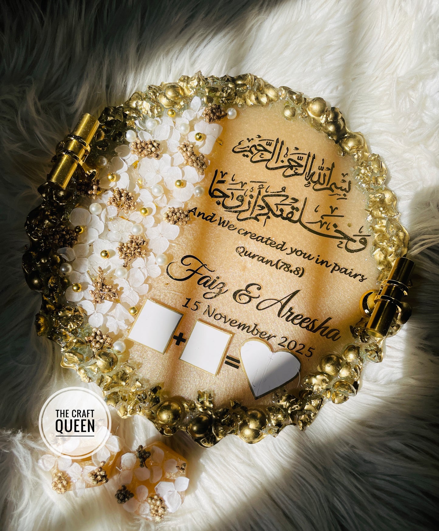 Luxury Resin Nikkah Nama Plate – Custom Islamic Wedding Signature Tray with Names & Date | Handmade Resin Décor