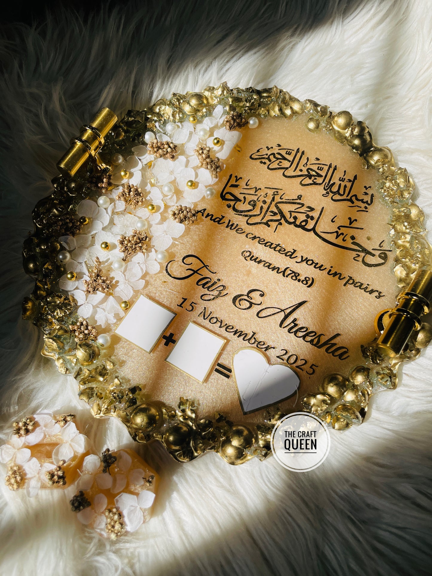 Luxury Resin Nikkah Nama Plate – Custom Islamic Wedding Signature Tray with Names & Date | Handmade Resin Décor
