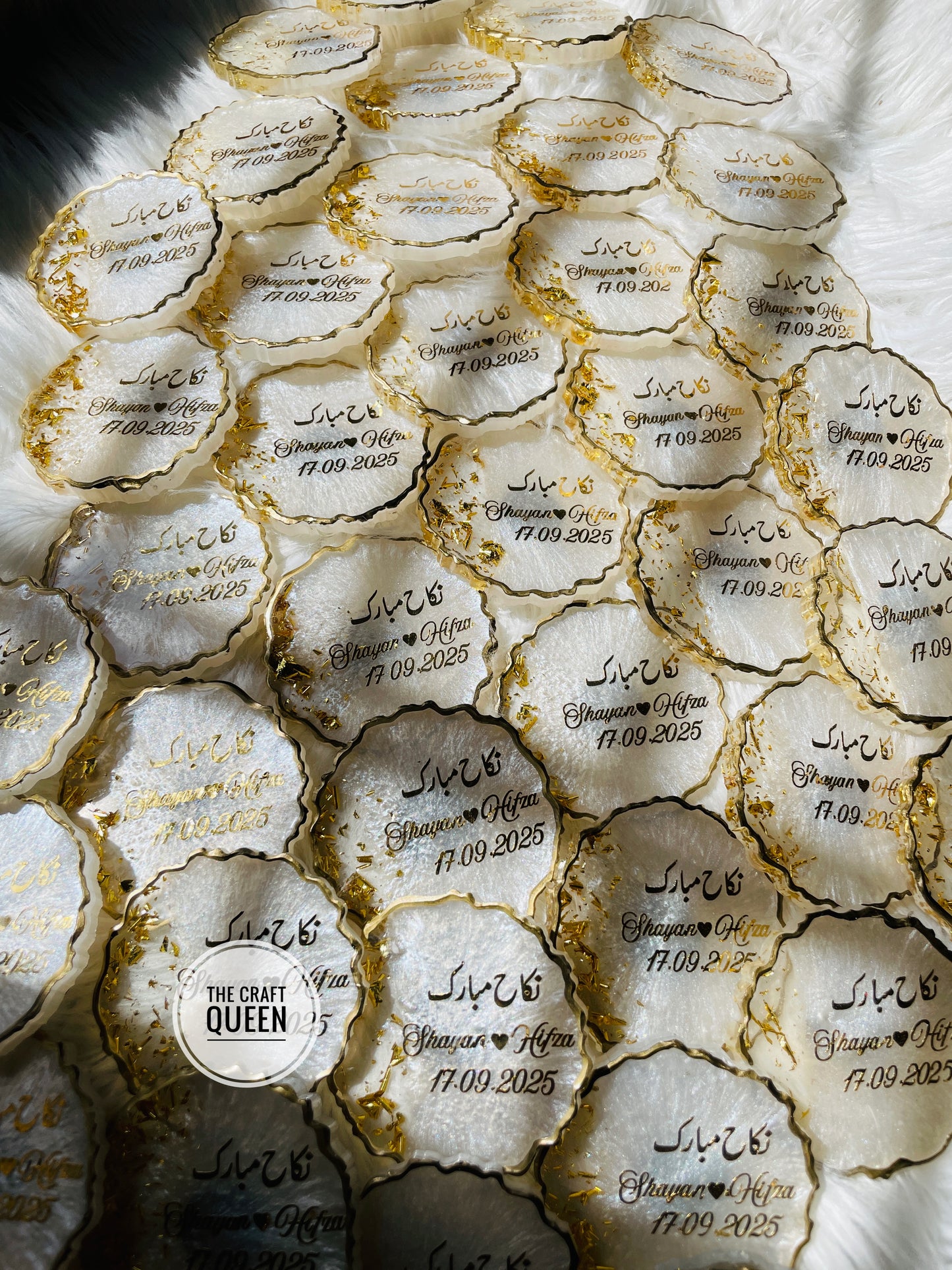 Custom Resin Nikkah Favors – Personalized Wedding Coasters with Name & Date | Premium Acrylic Giveaway for Events