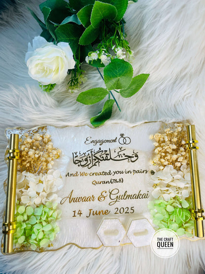 Personalized Green, White & Gold Islamic Engagement Scroll Plaque with Quranic Verse The Craft Queen