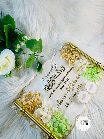 Personalized Green, White & Gold Islamic Engagement Scroll Plaque with Quranic Verse The Craft Queen