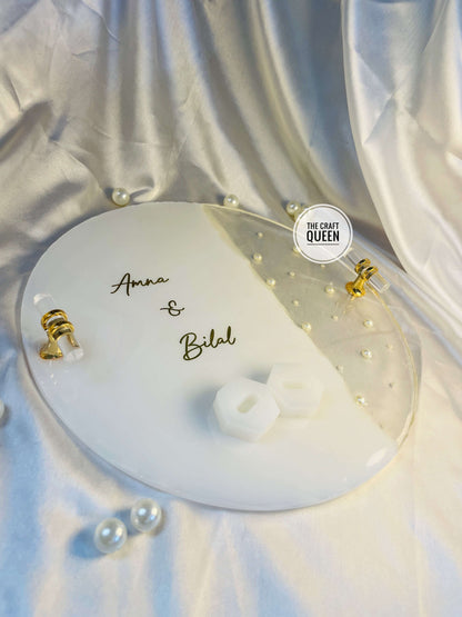 Personalized Wedding Ring Platter | Custom Engagement Ring Holder with Names The Craft Queen