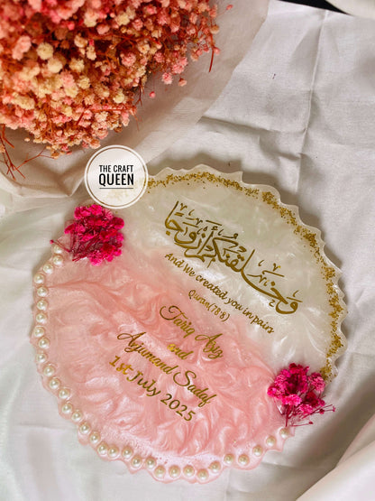 Luxury Nikkah Ring Tray | Custom Islamic Wedding Platter with Quranic Verse & Names The Craft Queen