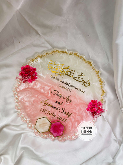 Luxury Nikkah Ring Tray | Custom Islamic Wedding Platter with Quranic Verse & Names The Craft Queen