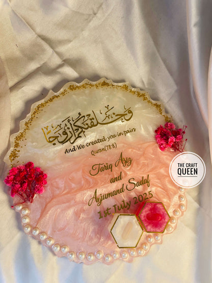Luxury Nikkah Ring Tray | Custom Islamic Wedding Platter with Quranic Verse & Names The Craft Queen