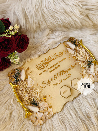 Customized Nikah Resin Plaque with Quranic Verse & Gold Detailing