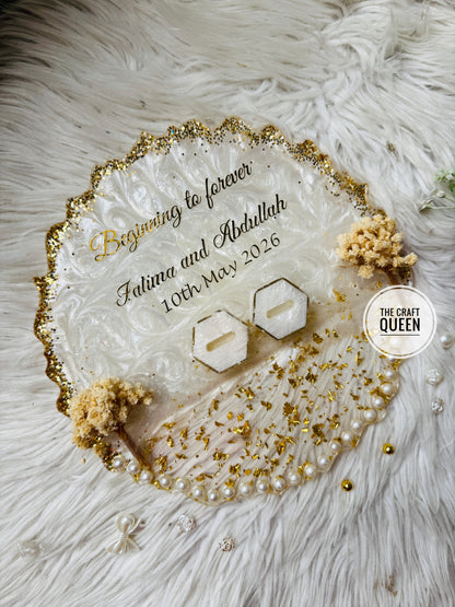White Pearl Resin Nikkah Tray – "Beginning to Forever"