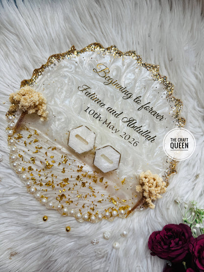 White Pearl Resin Nikkah Tray – "Beginning to Forever"