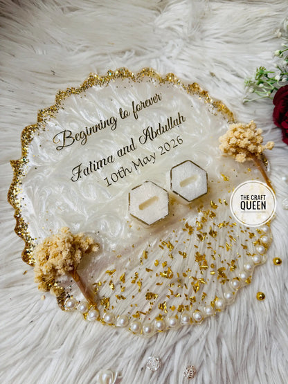 White Pearl Resin Nikkah Tray – "Beginning to Forever"