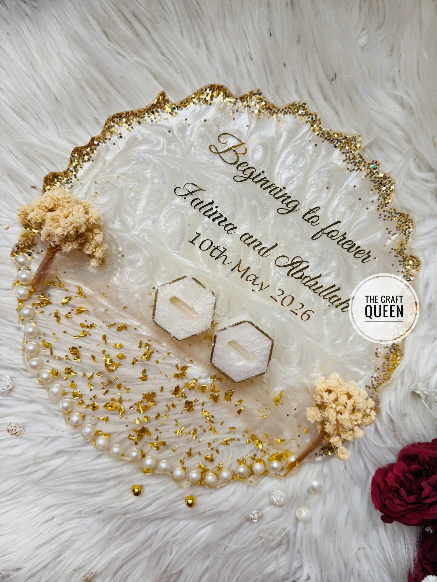 White Pearl Resin Nikkah Tray – "Beginning to Forever"