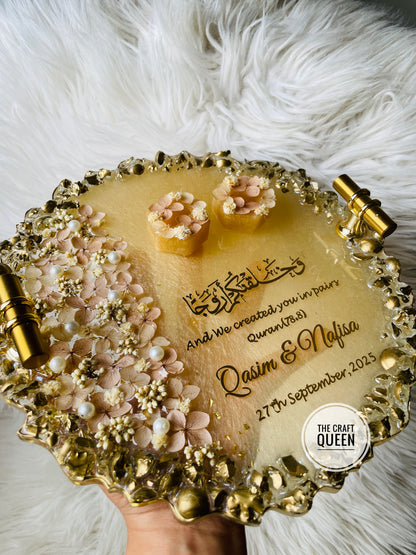 Customized Nikah Resin Keepsake Tray with Quranic Verse – Handmade Wedding Memory