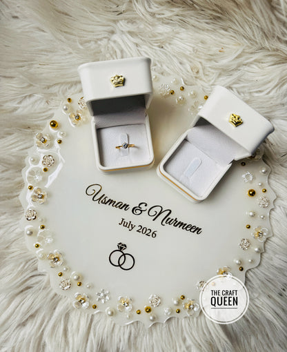 Personalized Wedding Ring Resin Tray with Ring Boxes – Custom Couple Name & Date