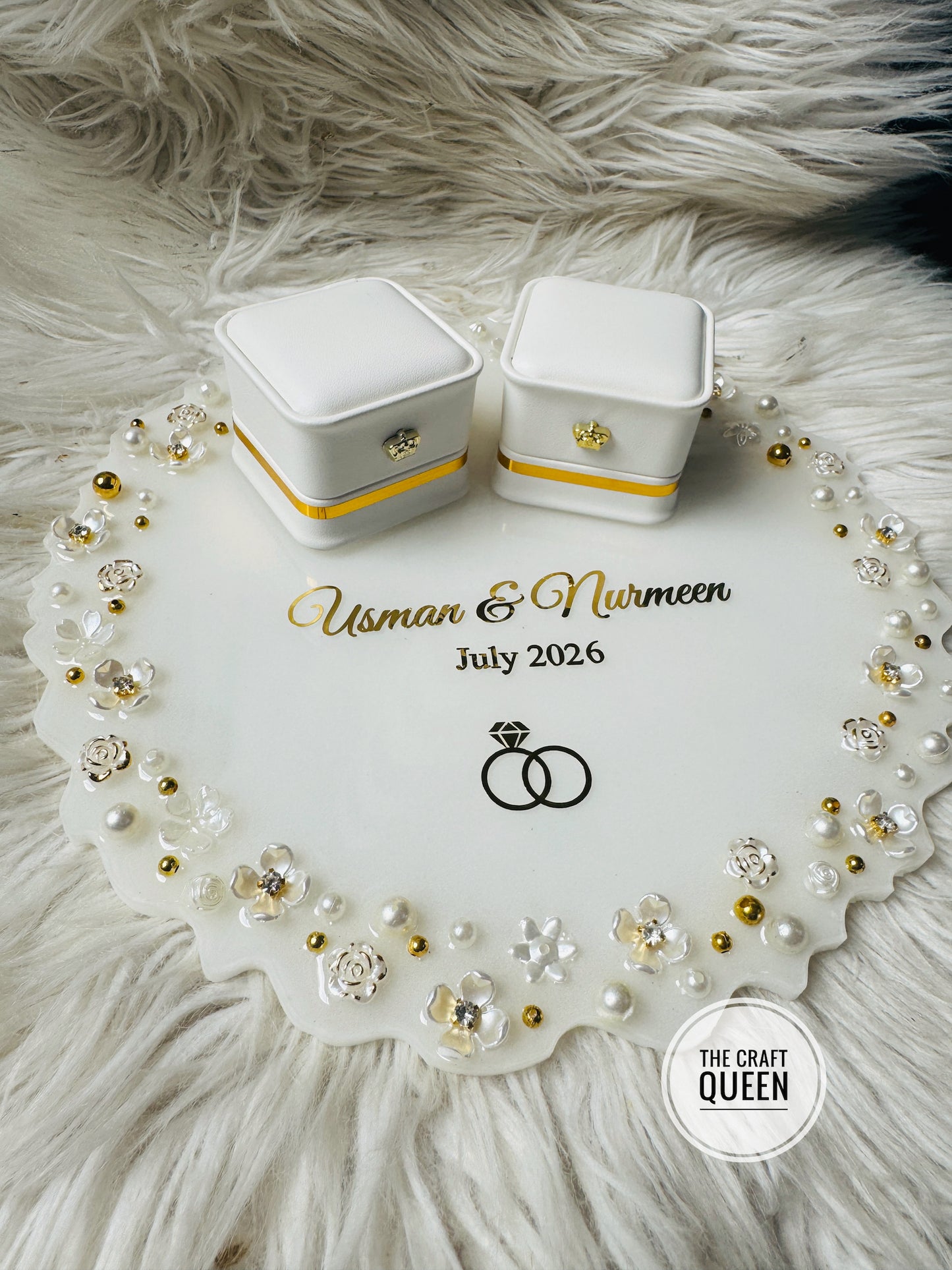 Personalized Wedding Ring Resin Tray with Ring Boxes – Custom Couple Name & Date