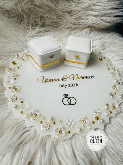 Personalized Wedding Ring Resin Tray with Ring Boxes – Custom Couple Name & Date