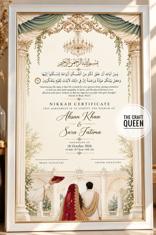 Royal Garden Nikah Certificate Frame – Personalized Wedding Keepsake