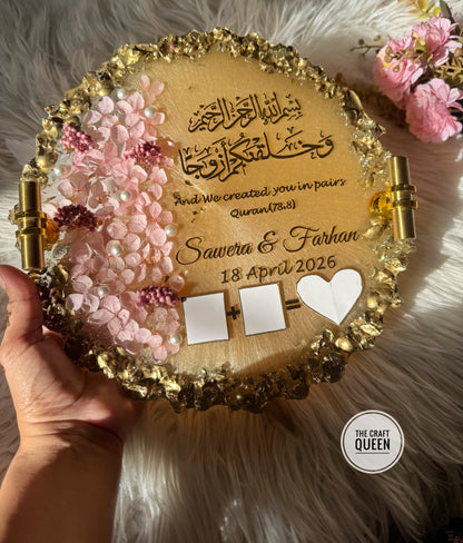Customized Islamic Resin Wedding Tray with Names & Date | Nikkah Gift Pakistan