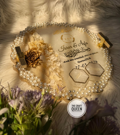 Luxury Islamic Resin Wedding Tray with Pearls | Customized Nikkah Gift Pakistan