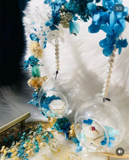 Luxury Resin Nikkah Tray with Glass Hanging Ring Boxes – Custom Islamic Wedding Gift | Bridal Engagement Ring Platter | Handmade Floral Resin Tray