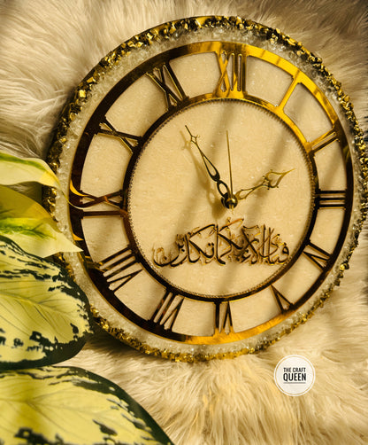 Luxury Islamic Wall Clock with Arabic Calligraphy – Gold Roman Design Resin Clock