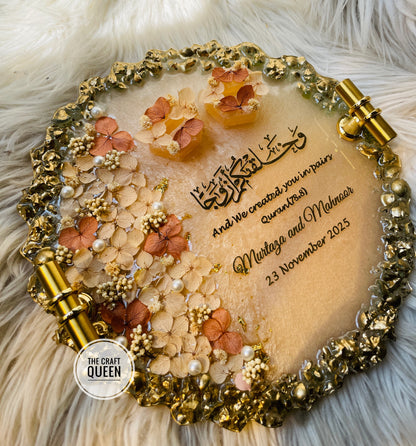 Personalized Islamic Resin Decor with Quran Verse & Preserved Flowers