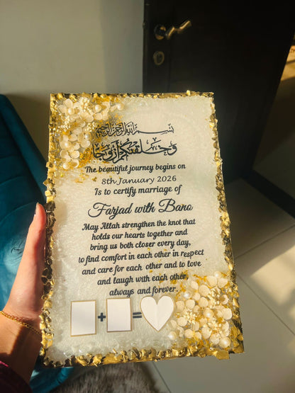 Personalized Muslim Wedding Resin Frame – Nikah Date & Names Customized
