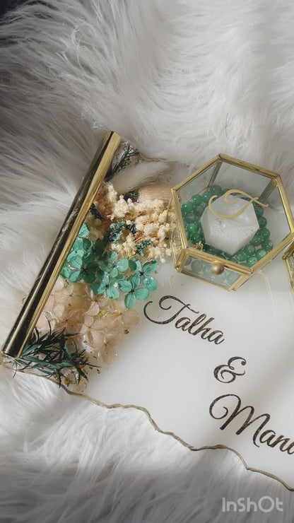 Turquoise & Gold Floral Wedding Invitation Scroll – Custom Acrylic Wedding Invite