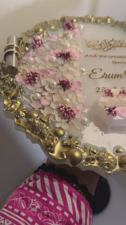 Customized Nikah Resin Ring Tray with Quranic Verse & Floral Detailing