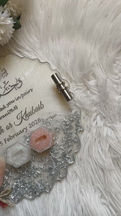 Noor Personalized Nikah Resin Tray - Sliver with Peach