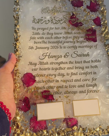 Personalized Islamic Nikah Resin Frame with Preserved Roses & Arabic Calligraphy