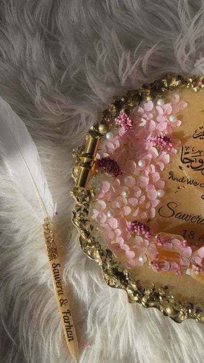 Customized Islamic Resin Wedding Tray with Names & Date | Nikkah Gift Pakistan