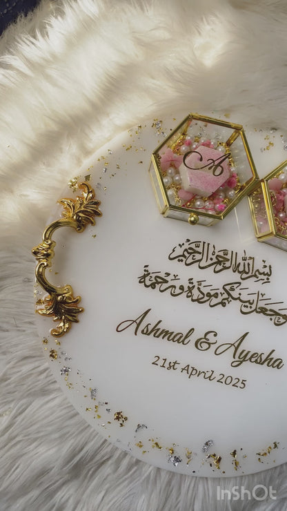 Luxury Islamic Ring Tray for Engagement & Nikah – Personalized Acrylic Ring Platter with Gold Details